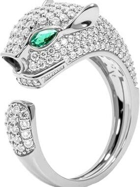 NEW Silver Plated Panther Rings Non Tarnish Adjustable Cubic Zirconia Standout
